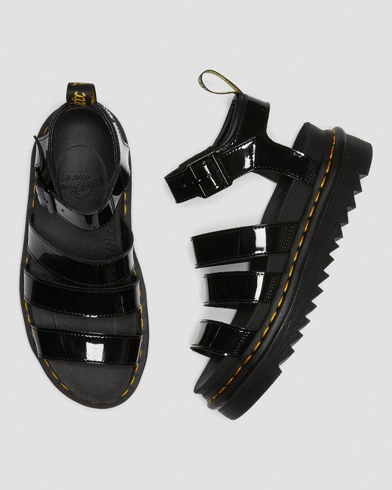 Dr Martens Blaire Patent Lær Gladiatorsandaler Dame Svarte | Norge 493FDN